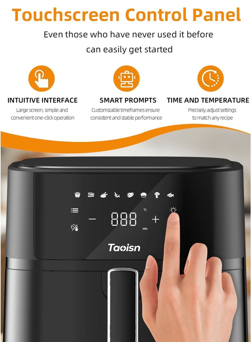 ماركة TAOISN قلاية هوائية 6 لتر 1700 واط مع نافذة شفافة للمراقبة، شاشة لمس رقمية، 8 برامج مسبقة، تحكم بدرجة الحرارة 80–200°م، هواء ساخن بتدوير 360°، سهلة التنظيف، مع صينية سيليكون وملقط - Image 4